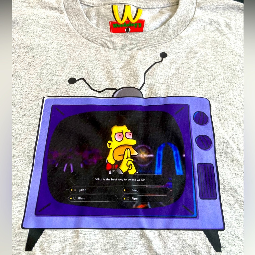 Gray “Smoking” Trivia Question, The Simpson’s Lenny Men’s Grey Tee NWT
